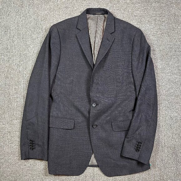 Banana Republic Modern Slim Fit Charcoal Grey Plaid Suit Jacket Blazer 38R Wool